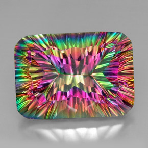 Quarzo mistico naturale multicolore da 38,22 ct, taglio smeraldo, VVS-VS