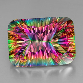Quarzo mistico naturale multicolore da 38,59 ct, taglio smeraldo, VS