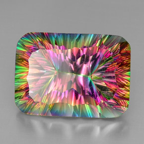 Quarzo mistico naturale multicolore da 38,59 ct, taglio smeraldo, VS