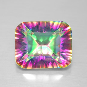 Quarzo mistico naturale multicolore da 5,32 ct, taglio smeraldo, VVS