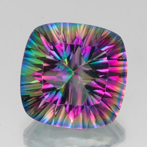 Quarzo mistico Arcobaleno superiore naturale da 15.34 ct, Taglio a cuscino, VS