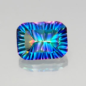 Quarzo mistico naturale multicolore da 10,23 ct, taglio smeraldo, VVS-VS