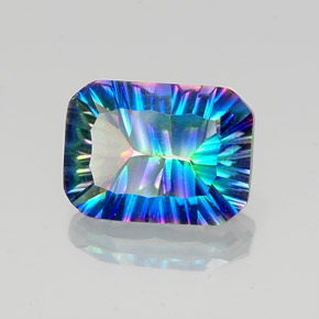 Quarzo mistico naturale multicolore da 10,23 ct, taglio smeraldo, VVS-VS
