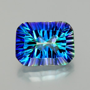 Quarzo mistico naturale multicolore da 10,75 ct, taglio smeraldo, VVS-VS