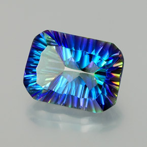 Quarzo mistico naturale multicolore da 10,75 ct, taglio smeraldo, VVS-VS