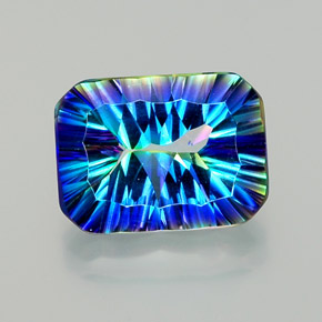Quarzo mistico naturale multicolore da 10,42 ct, taglio smeraldo, VS