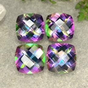 Quarzo mistico naturale multicolore da 7,33 ct, taglio a cuscino, VS