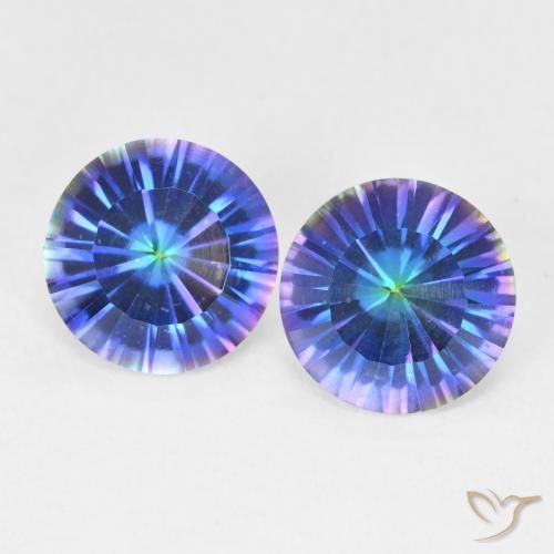 3.24ctw Naturale Multicolore Blu Quarzo mistico, Rotondo, VVS-VS