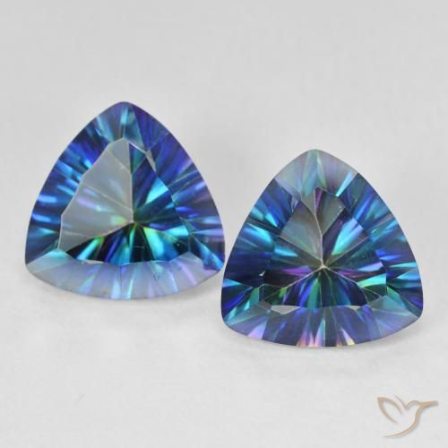 5.94ctw Naturale Multicolore Blu Quarzo mistico, Taglio trillion, VS