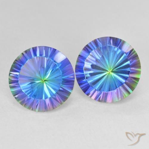 Gemme di Quarzo mistico Multicolore Blu naturale da 7.47 ct, Rotondo, VVS-VS