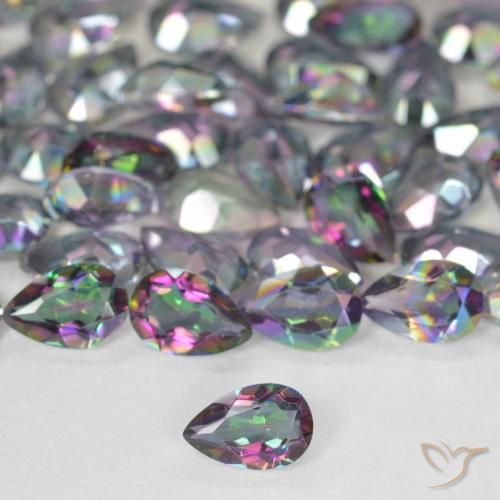 Quarzo mistico naturale multicolore da 0,34 ct, taglio a pera, VS