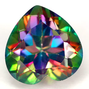 Topazio mistico naturale multicolore da 4,56 ct, a forma di cuore, VVS