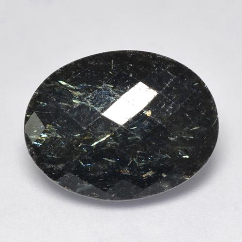 Nuummite Nero con scintillio blu naturale da 15.94 ct, Taglio ovale, Opaco