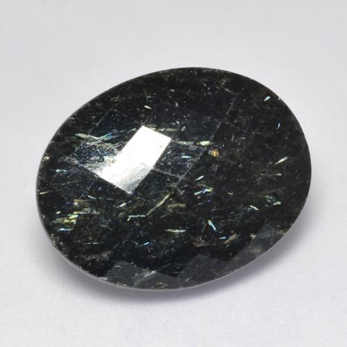 Nuummite Nero con scintillio blu naturale da 15.94 ct, Taglio ovale, Opaco