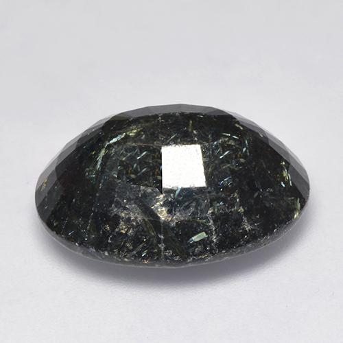 Nuummite Nero con scintillio blu naturale da 15.94 ct, Taglio ovale, Opaco