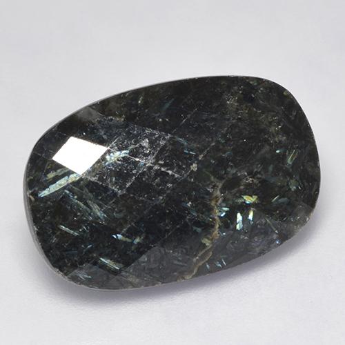 Nuummite Nero con scintillio blu naturale da 16.10 ct, Taglio a cuscino, Opaco