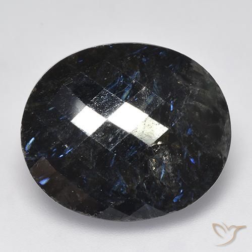 27.57ct Naturale Nero con scintillio blu Nuummite, Ovale, Opaco