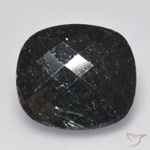 13.34ct Naturale Nero con scintillio blu Nuummite, Cuscino, Opaco