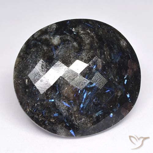 Nuummite Nero con scintillio blu naturale da 42.52 ct, Ovale, Opaco