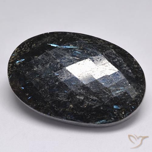 Nuummite Nero con scintillio blu naturale da 45.06 ct, Ovale, Opaco