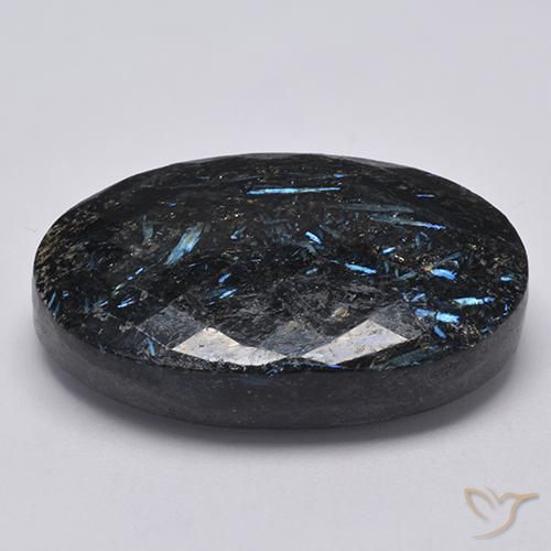 Nuummite Nero con scintillio blu naturale da 45.06 ct, Ovale, Opaco