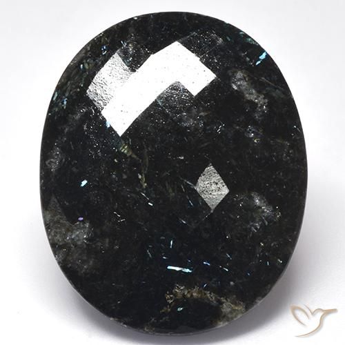 44.57ct Naturale Nero con scintillio blu Nuummite, Ovale, Opaco