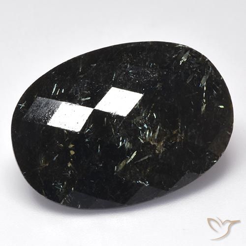 Nuummite Nero con scintillio blu naturale da 26.97 ct, Ovale, Opaco