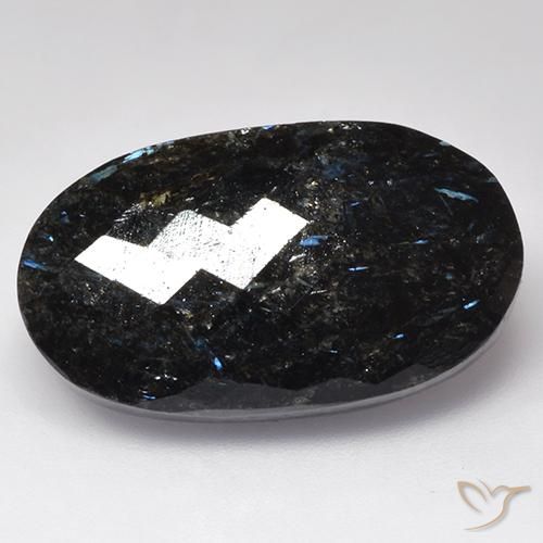 28.28ct Naturale Nero con scintillio blu Nuummite, Ovale, Opaco
