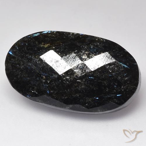 Nuummite Nero con scintillio blu naturale da 28.28 ct, Ovale, Opaco