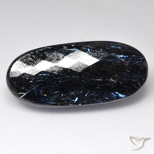 44.38ct Naturale Nero con scintillio blu Nuummite, Ovale, Opaco