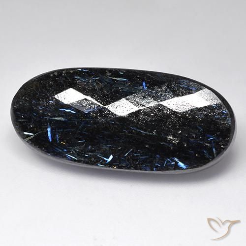 Nuummite Nero con scintillio blu naturale da 44.38 ct, Ovale, Opaco