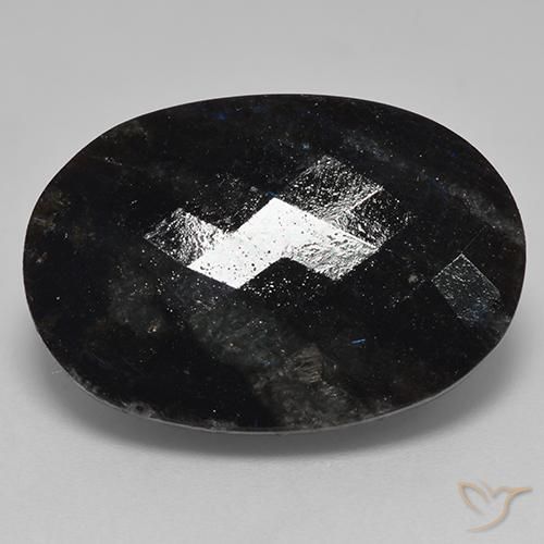 24.70ct Naturale Nero con scintillio blu Nuummite, Ovale, Opaco