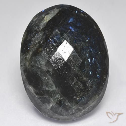 29.47ct Naturale Nero con scintillio blu Nuummite, Ovale, Opaco