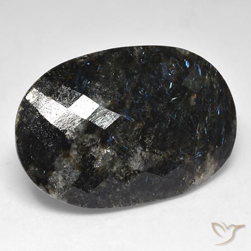 Nuummite Nero con scintillio blu naturale da 28.03 ct, Ovale, Opaco