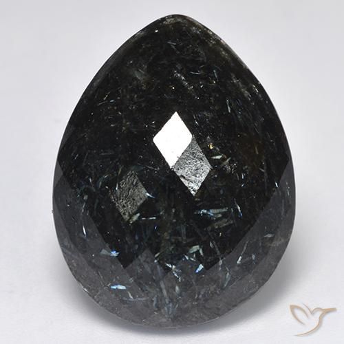 28.73ct Naturale Nero con scintillio blu Nuummite, Forma a pera, Opaco