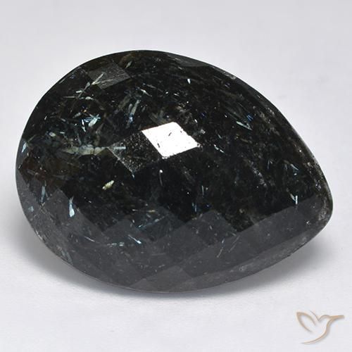 Nuummite Nero con scintillio blu naturale da 28.73 ct, Forma a pera, Opaco