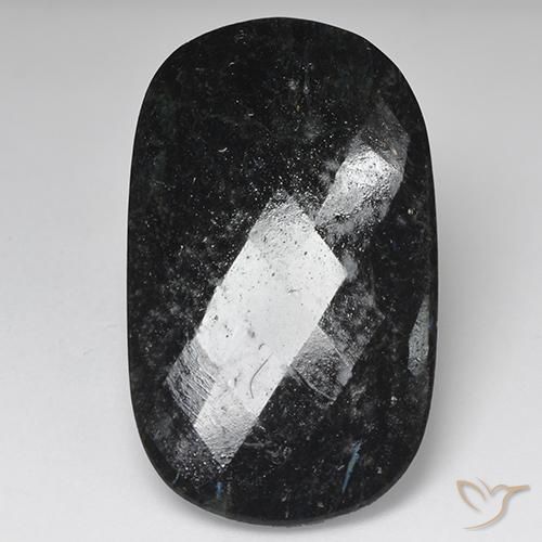 27.33ct Naturale Nero con scintillio blu Nuummite, Cuscino, Opaco