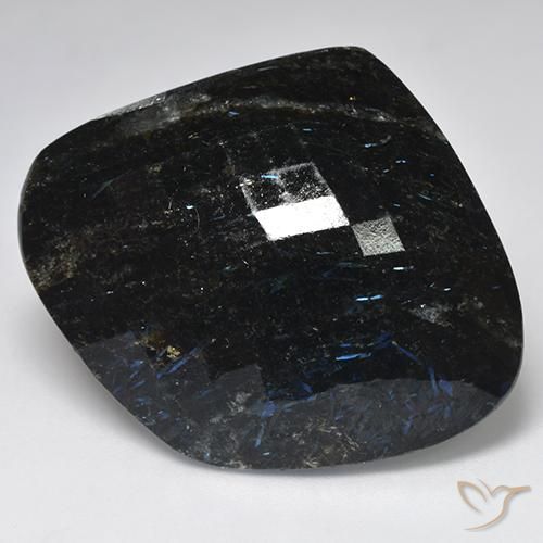 58.60ct Naturale Nero con scintillio blu Nuummite, Taglio a fantasia, Opaco