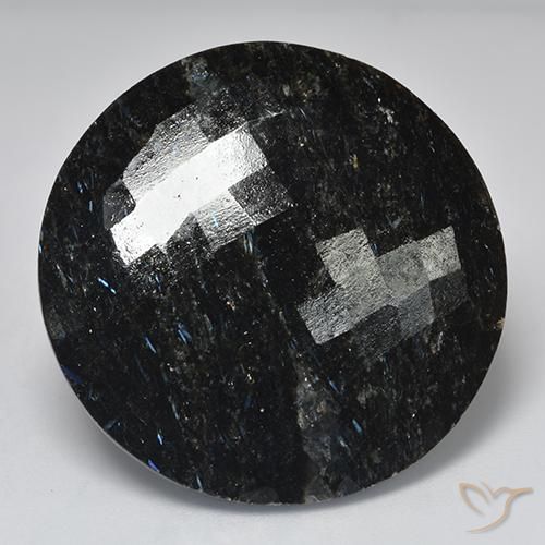 50.90ct Naturale Nero con scintillio blu Nuummite, Rotondo, Opaco
