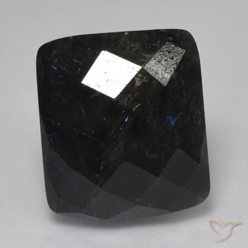 14.54ct Naturale Nero con scintillio blu Nuummite, Cuscino, Opaco