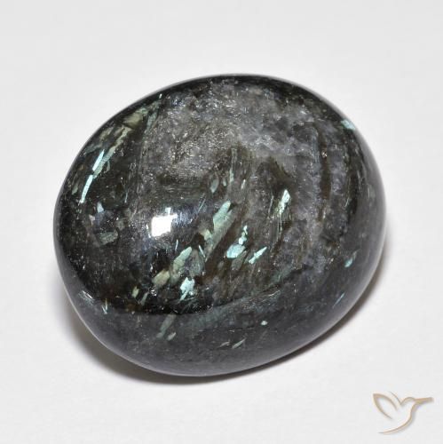 Nuummite Nero con scintillio blu naturale da 18.41 ct, Ovale, Opaco