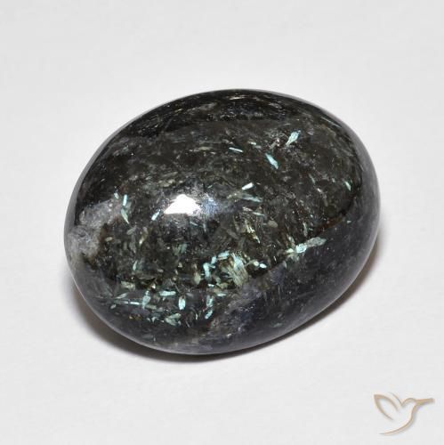 Nuummite Nero con scintillio blu naturale da 13.71 ct, Ovale, Opaco