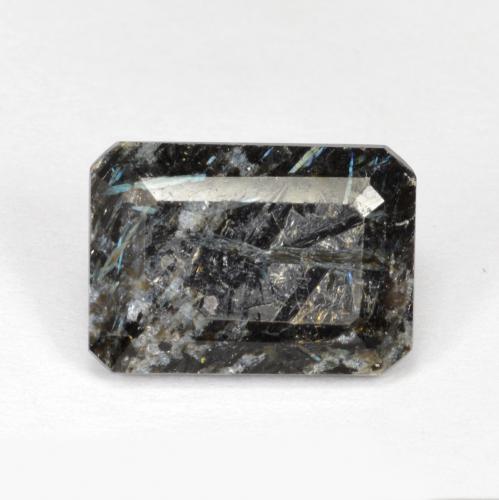 Nuummite Nero con scintillio blu naturale da 6.77 ct, Taglio smeraldo, Opaco