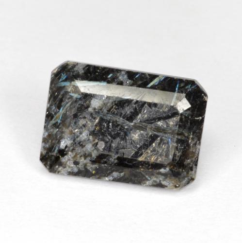 Nuummite Nero con scintillio blu naturale da 6.77 ct, Taglio smeraldo, Opaco