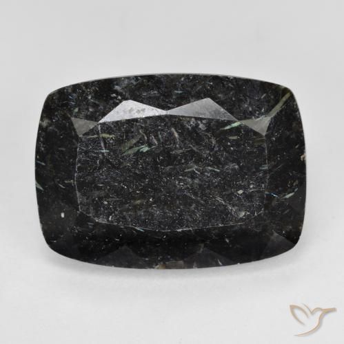 14.70ct Naturale Nero con scintillio blu Nuummite, Cuscino, Opaco