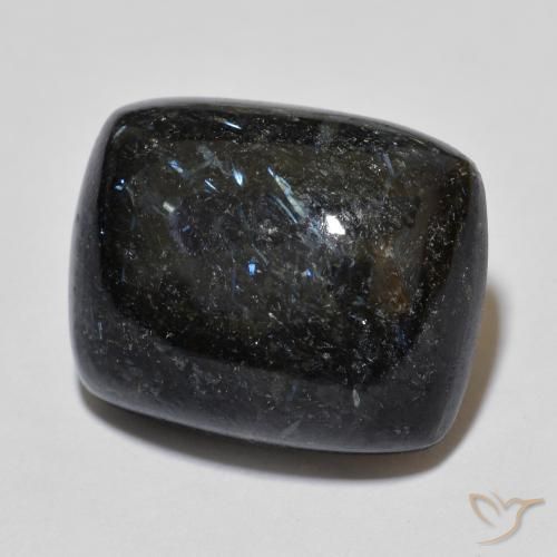 17.27ct Naturale Nero con scintillio blu Nuummite, Cuscino, Opaco