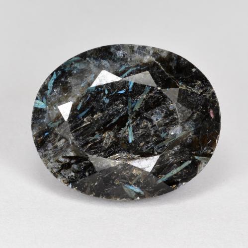 Nuummite Nero con scintillio blu naturale da 15.74 ct, Taglio ovale, Opaco