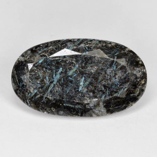 Nuummite Nero con scintillio blu naturale da 14.34 ct, Taglio ovale, Opaco