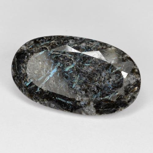 Nuummite Nero con scintillio blu naturale da 14.34 ct, Taglio ovale, Opaco