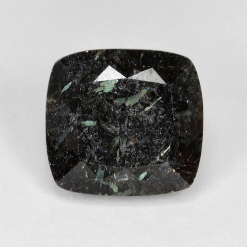 Nuummite naturale nero con scintillio blu da 7,92 ct, taglio a cuscino, opaco